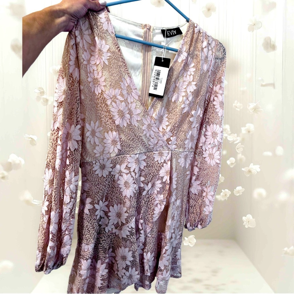 Floral Lace V-Neck dress - Pink